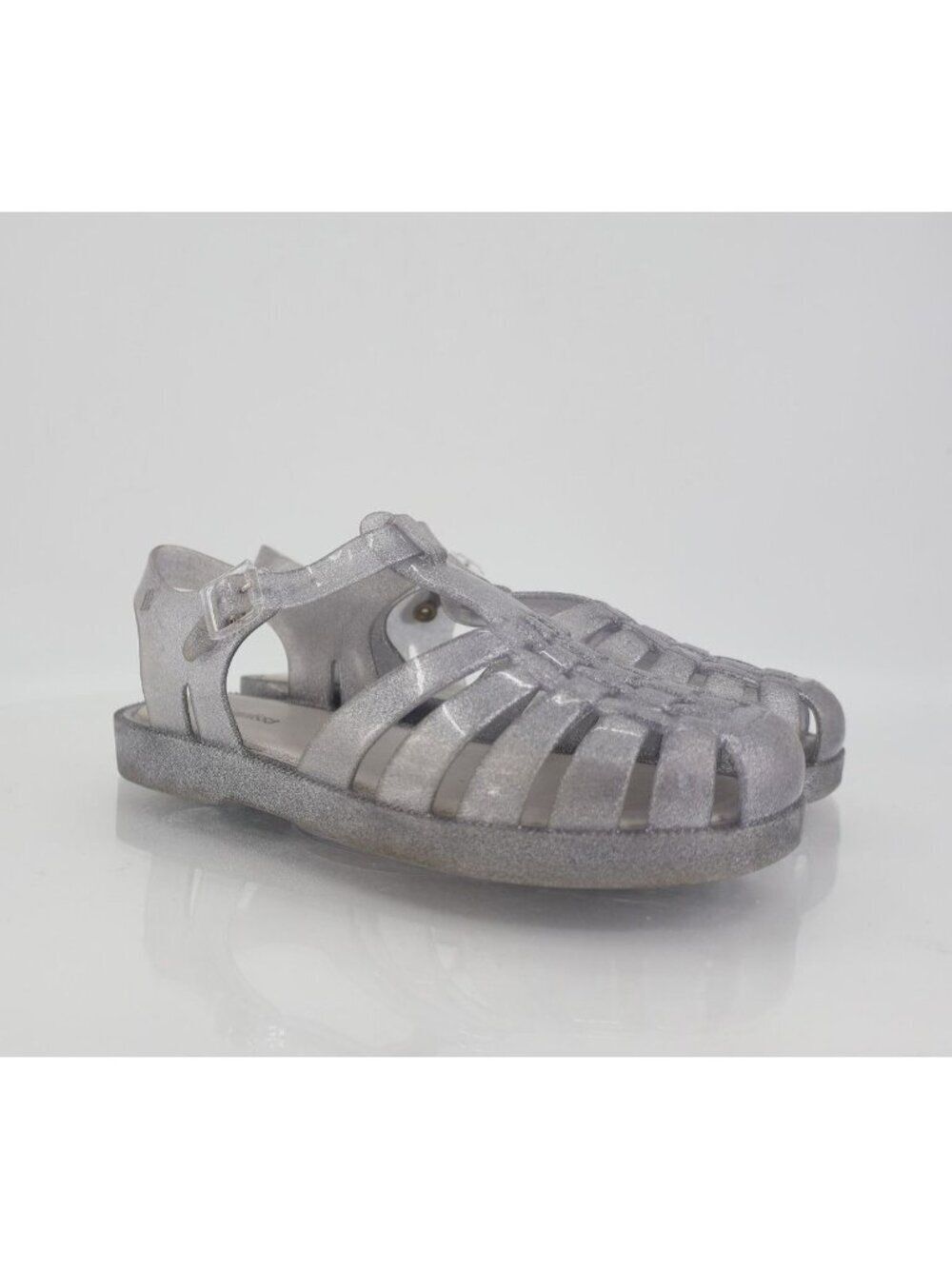 Mini Melissa Possession Glitter Girls Size 4 Silver Jelly Cage Sandal Buckle